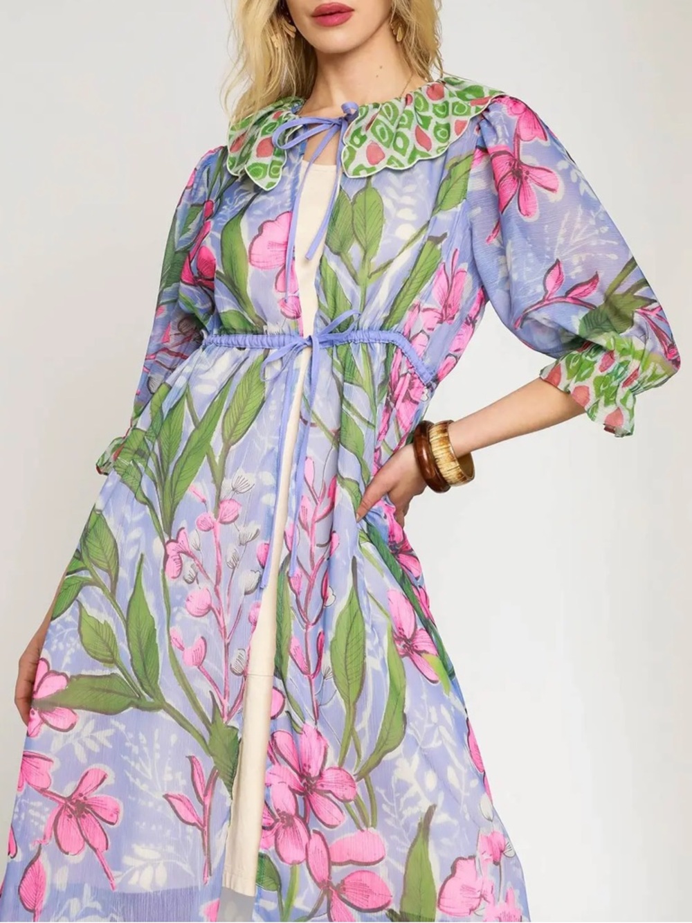 NWT UMGEE Bohemian Blue Floral Kimono S M L